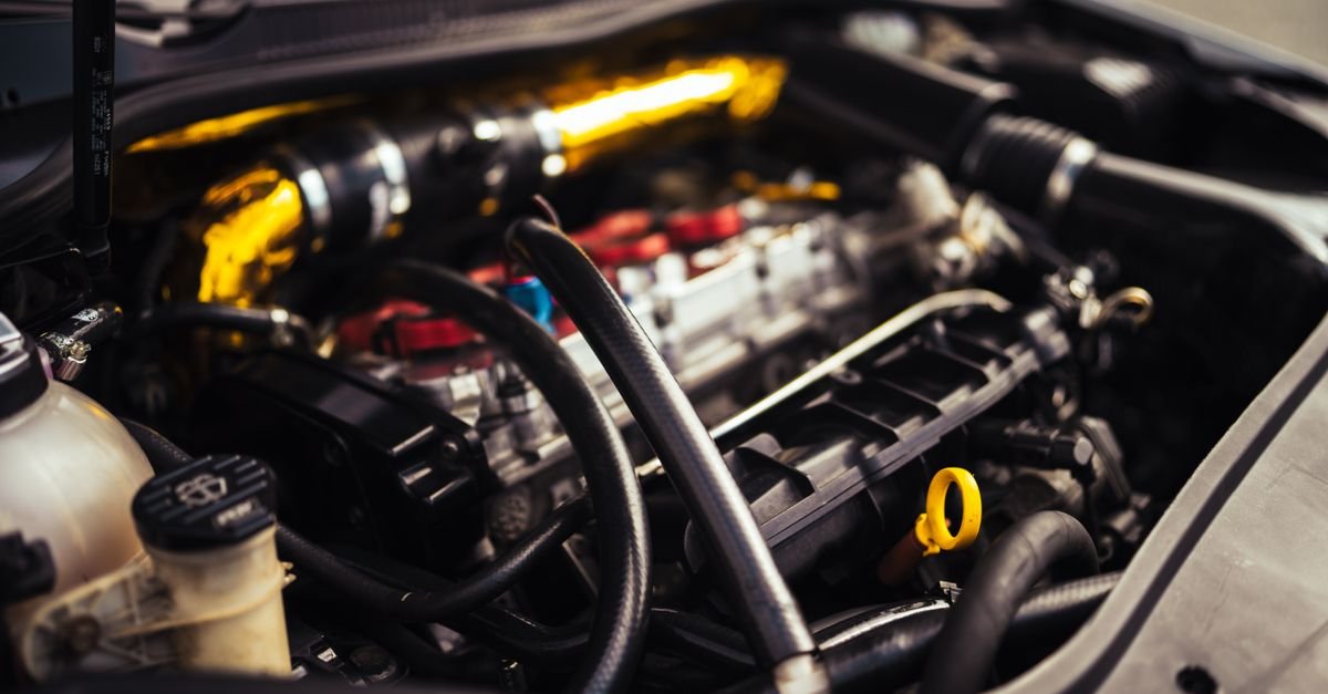 Detailed view of engine components showing precision-machined mechanical parts