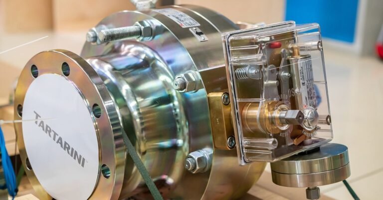 Rows of industrial valve bodies laid out in a workshop, the same one-way parts a pump head holds six of