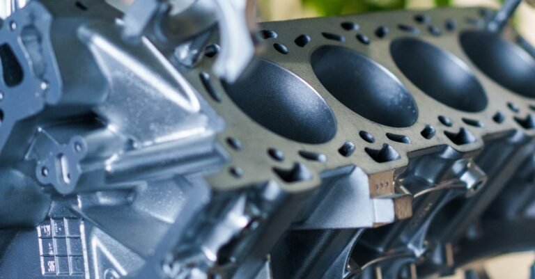 Close-up of a machined metal engine block showing tight internal clearances, the kind of fit that turns a small fault into an audible knock