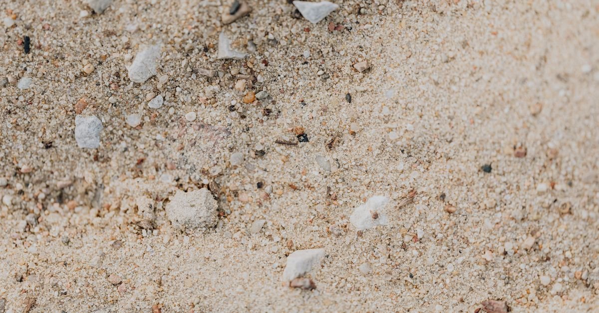 Close-up of sand grains and small pebbles showing the range of particle sizes