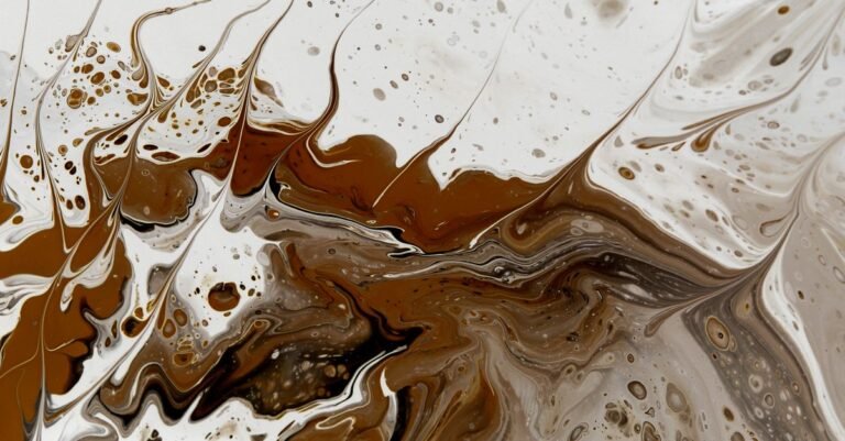 Brown and white fluid swirling together in a marbled pattern, the look of oil emulsified with water