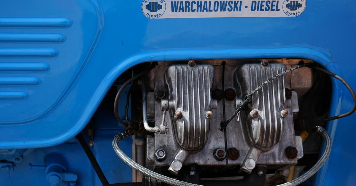Single-cylinder stationary diesel engine with a blue cover and its external components exposed